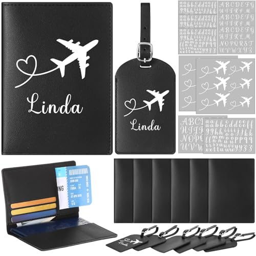 Marspark 6 Sets Personalized Passport Holder Cover and Luggage Tag with Name Sticker for Birthday Trip Bridesmaid Proposal Gift Family Christmas Gift Traveler Must Have Wedding Party Favor