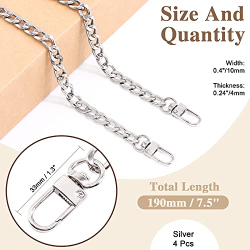 Image of 4Pcs Sliver Luxury Fashion 7.5 Inch /19cm Replacement Flat Chain Strap with Buckles Set, Flat 0.4 inch Wide Enough 2.4mm Perfect for DIY Metal Shoulder Cross Body Bag (Sliver, 7.9 inch)