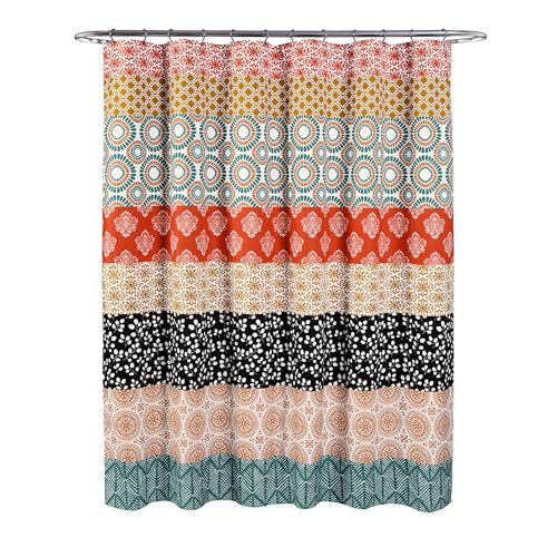 Image of Lush Decor Shower Curtain, Turquoise & Orange | Bohemian Stripe | 72 inchW x 72 inchL | Pack of 6