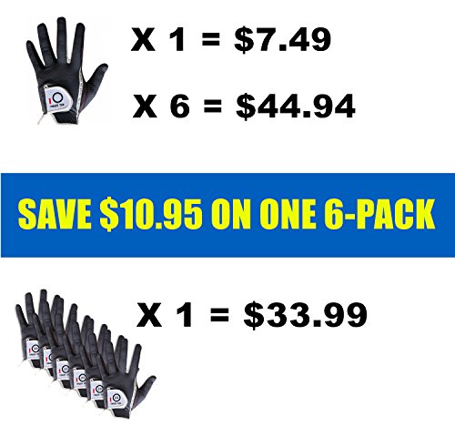image for FINGER TEN Men’s Golf Glove Right Handed Left Hand Value 6 Pack, Rai