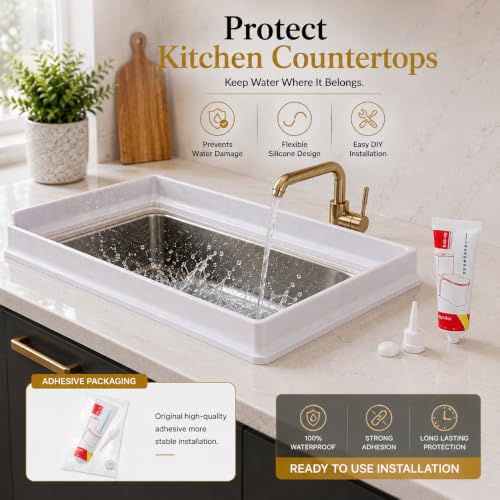 Image of Flexible Silicone Water Dam (2 Meters), Shower Threshold Water Blocker & Kitchen Sink Splash Guard, Self-Adhesive Bathroom Floor Seal (White, 3cm Height)