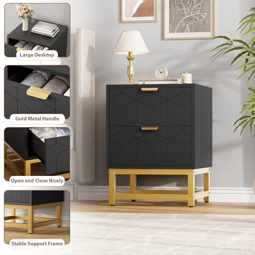 GAOMON Black 2 Drawer Dresser, Small Dresser&Chest of Drawers, Modern Nightstand for Bedroom, End Table with Drawer for Living Room, Hallway, Entryway