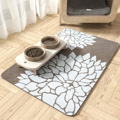 MontVoo-Pet Feeding Mat-Absorbent Floral Cat&Dog Food Mat-Dog Mat for Food and Water Bowl-No Watermark Quick Dry Dog Water Dispenser Mat Pet Placemat-Pet Supplies & Accessories 1219 Brown