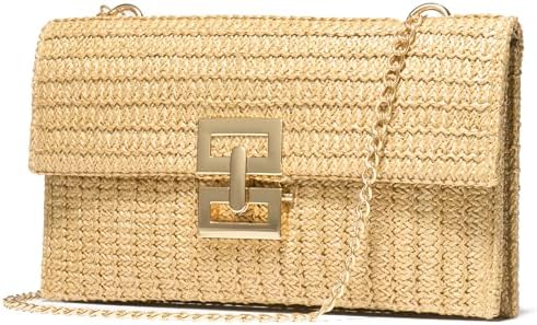SWEETV CHUNLI Straw Purse Woven Beach Bag Summer Clutch Purse Boho Crossbody Bags for Women Small Raffia Shoulder Bag