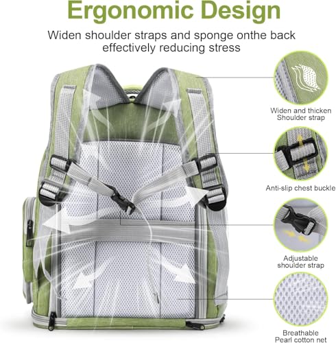 Image of Cat Backpack Carrier Expandable Pet Carrier Backpack for Small Medium Cats Fit Up to 18 Lbs, Foldable Puppy Backpack Carrier for Travel, Hiking (Expandable - Green, 11L x 16.5W x 13.4H)