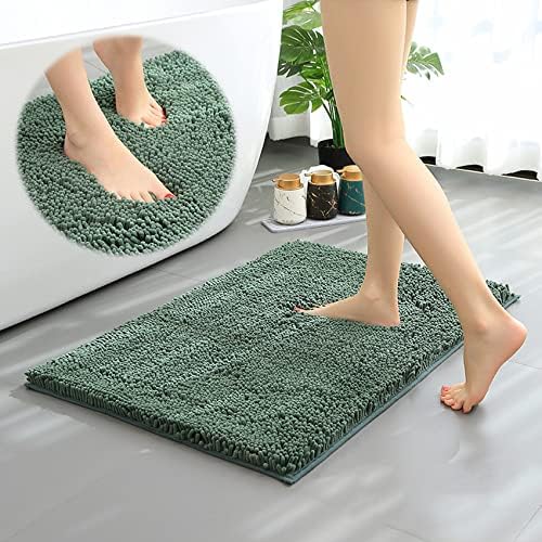 YGNNJY Chenille Bathroom Rugs, Water Absorbent and Soft Plush Bath Mat Dry Fast Machine Washable Non-Slip Bath Rug for Tub, Shower, and Room (Dark Green, 16"×24")