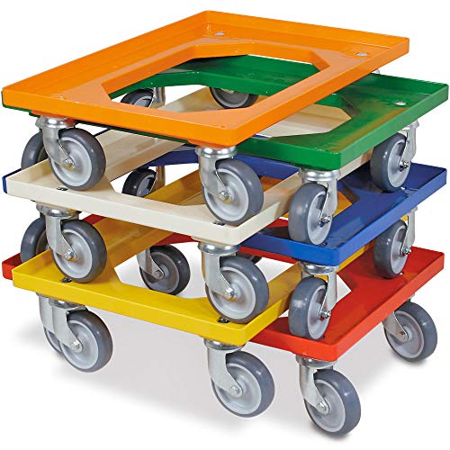 Lot de 6 trottinettes de transport pour conteneurs 600 x 400 mm, capacité de charge 250 kg, coloré