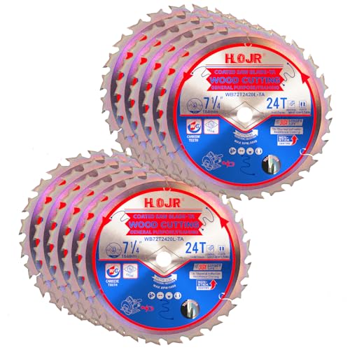 HOJR's 10-Piece Blade Set Features a Special Heat-Resistant Non-Stick Coating for Durability. Thin and Sharp, Suitable for framing and Ordinary Wood. W7-1/4 24-Tooth 5/8-inch - TA