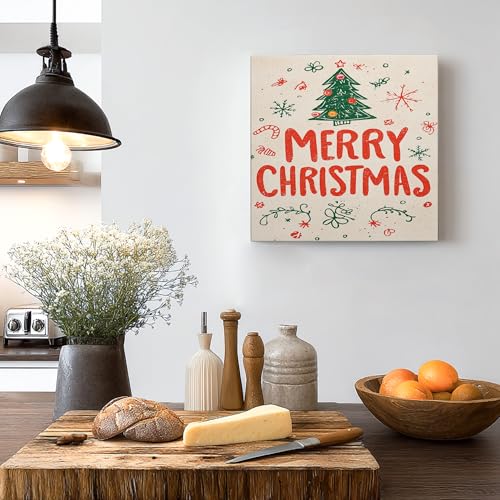 Toile murale cuisine sapin de Noël tableau déco restaurant 30 cm