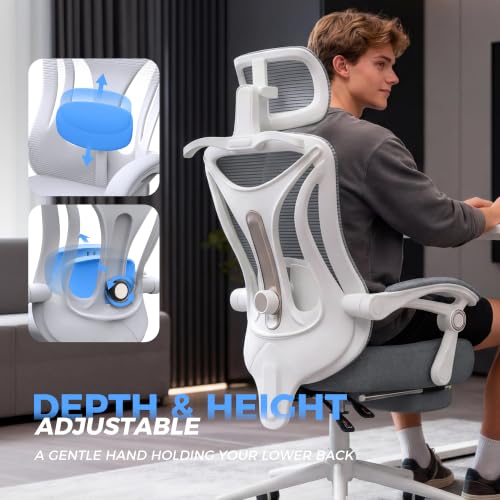Image of CYKOV Ergonomic Office Chair with Footrest - Adjustable Lumbar Support & Headrest, 90-135 Reclining Mesh Back Computer Chair - Home Office /Gaming, 350lbs Capacity