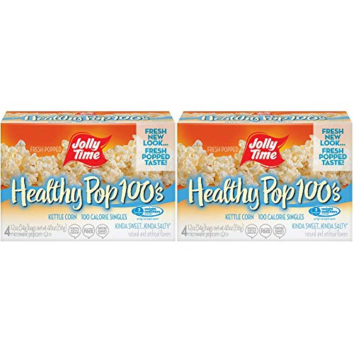 Jolly Time 100 Calorie Healthy Pop Kettle Corn Mini Bags - 4 Count Boxes (Pack of 2)