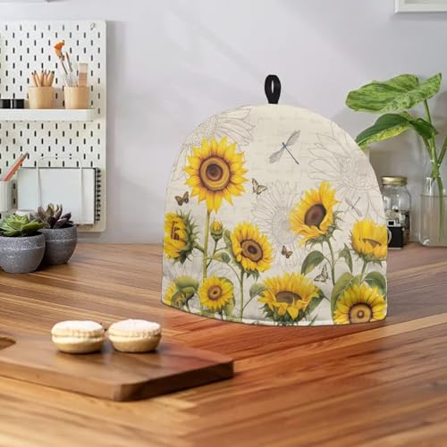Image of Tea Pot Cosy Dust Cover Insulating Tea Pot Cozies for Teapots Kitchen Accessories Home Table Decorative Teapot Warmer Teapot Cozies Tea Cover, Sunflower Dragonfly Retro