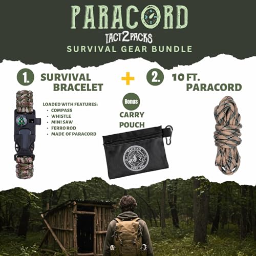 Tactiko Survival Bracelet & 10' Paracord Bundle – Fire Starter, Compass, Emergency Whistle, Mini Saw - Tactical Outdoor Survival Gear for Camping, Hiking, and Emergency Kits - U.S. Company - Image 3