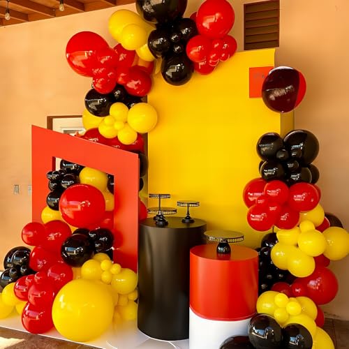Image of 12Inch Red Yellow Black Balloons, Color Helium Party Balloon Yellow Red Black Latex Balloons with Cartoon Coffetti Balloon for Race Car Birthday Baby Shower Carnival Party Decorations