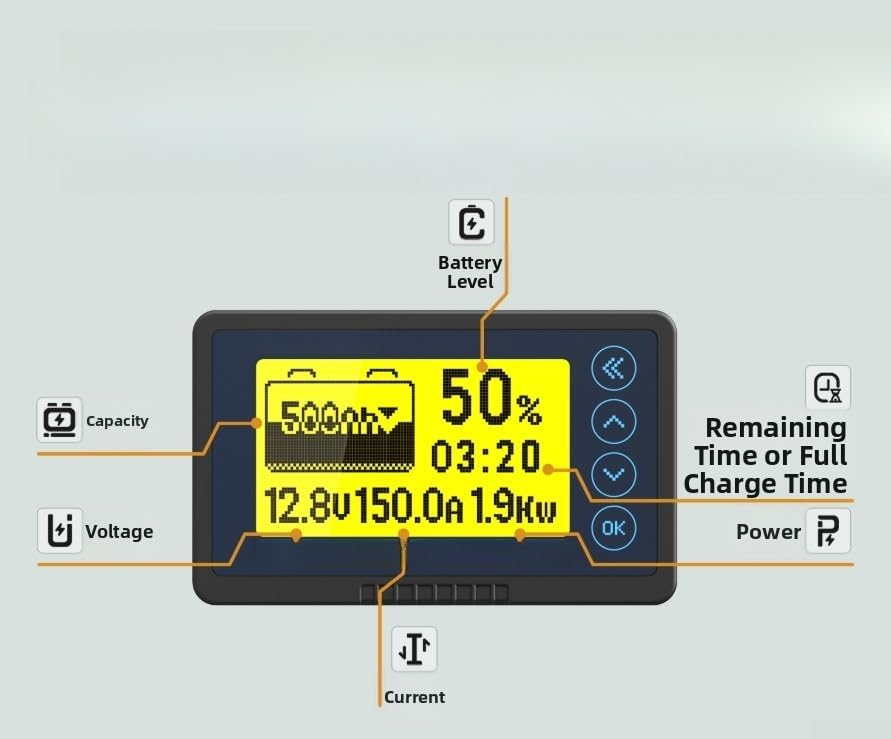 Indicatore del livello della batteria per sistemi di alimentazione camper, batterie 12 V 48 V, precisione 0,5 percentuale, display multi parametro, ampia tensione fino a 750 A, base in