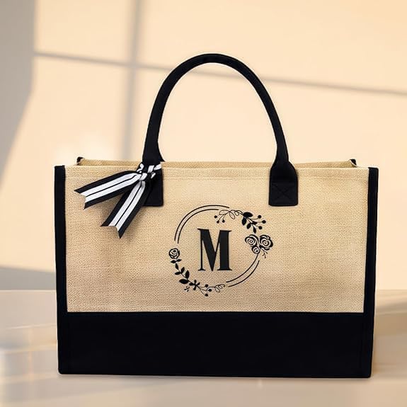 Bolsa tote de lona grande con letra impresa miniatura 7