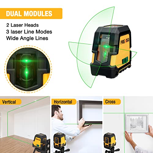 Prexiso Laser Level Self Leveling - 100Ft Rechargeable Cross Line Laser, Green Line Leveler Tool For Construction, Floor Tile, Home Renovation With Magnetic Pivoting Base, Target Plate & Portable Bag #TOP1