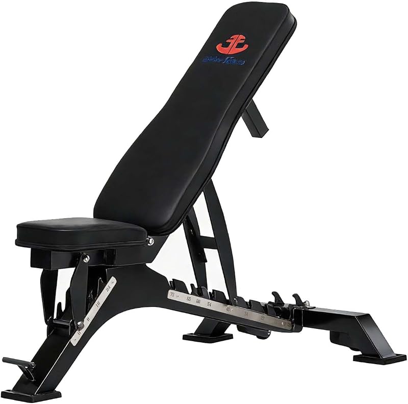 Banco de pesas ajustable Unive Fitness, 1300 lb, 40 posiciones para gimnasio en casa | 10 respaldos y 4 ángulos de asiento, estructura de acero resistente para entrenamiento de fuerza inclinado, plano y con mancuernas