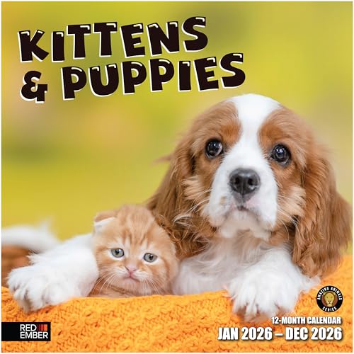 RED EMBER Kittens & Puppies 2026 Wall Calendar 12 Month | 12 x 24 Open | Thick & Sturdy Paper | Holiday Gift | Cute Pet Puppy Kitten Dog Cat Calendar 2026
