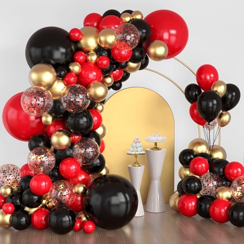 Image of Lukiituke Red and Black Balloon Arch Kit, 114PCS Red and Gold Balloons 4 Size Red Black Gold Balloons for Birthday, Casino Theme Party, Movie Night, New Year, Wedding, Graduation Party Decorations