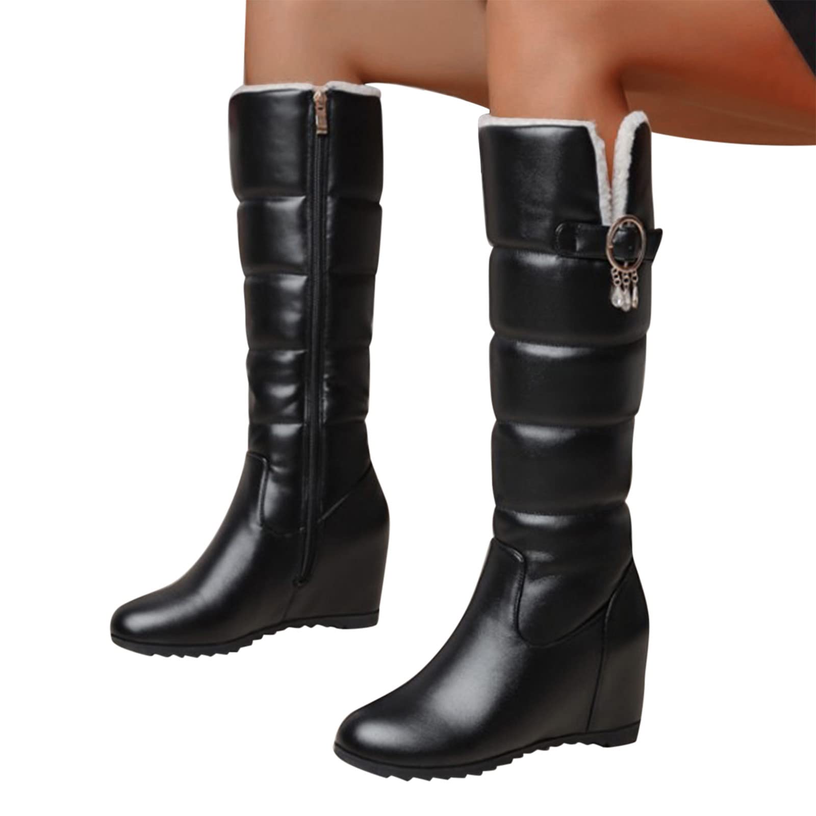 Stivali alti al ginocchio da donna, eleganti, con zeppa, invernali