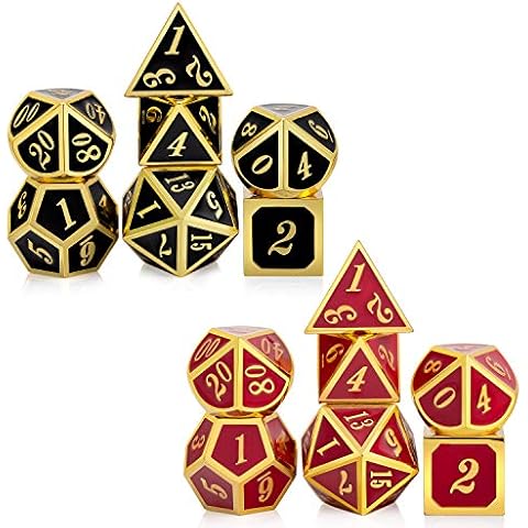 Color Changing D&D Metal Dice Set, DNDND Temperature Sensitive Game Dice DND with Free Metal Tin for Dungeons and Dragons D&D Role Playing Table Games (Glod Number with Black to Red) Cover