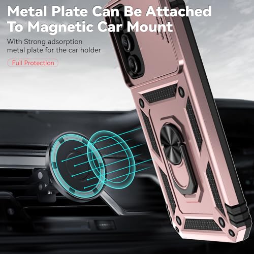 for Samsung Galaxy A15 5G Case with Slide Camera Cover HD Screen Protector [Military Grade 16ft. Drop Tested] Magnetic Ring Holder Kickstand Protective Phone Case for Galaxy A15 5G 2024, Rose Gold - image 2
