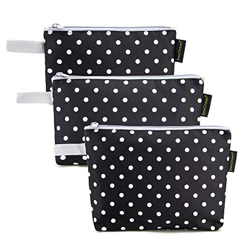 Classic Travel Cosmetic Bags Set of 3 Heavy Duty Black Makeup Organizer Sturdy Various Size Traveling Accessories Zippered Women Toiletry Storage Pouches for Trip Geometric Dot Prints