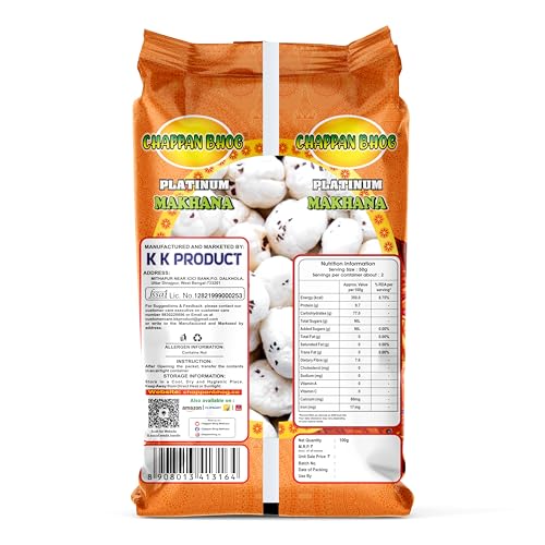 Image of Chappan Bhog Platinum Makhana 100g | 6+ Suta Jumbo Foxnuts (Phool Makhana) | Premium Raw Makhana (Lotus Seeds) | High Protein, Gluten Free Healthy Snack | Ready to Eat | Fasting and Evening Diet Snack
