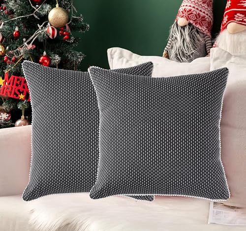 Image of mosey Cushion Covers 12 inch x 12 inch | Set of 2 | 100% Cotton Theme Cushion Covers Cushion Covers 12x12 Grey