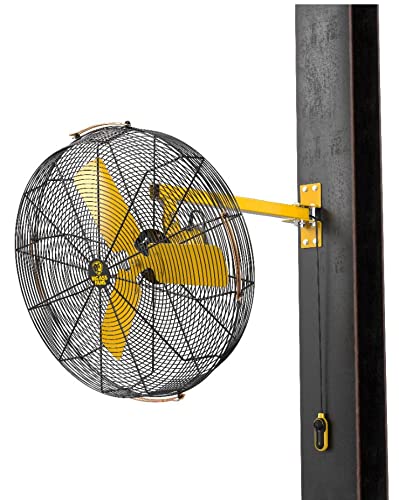 Image of Big Ass Fans AirEye 30 inch Swivel Mount Fan - 120V Industrial Wall Fan, Variable Speed EC Motor, IPX5 Rated, Indoor /Outdoor Fan, Black /Yellow