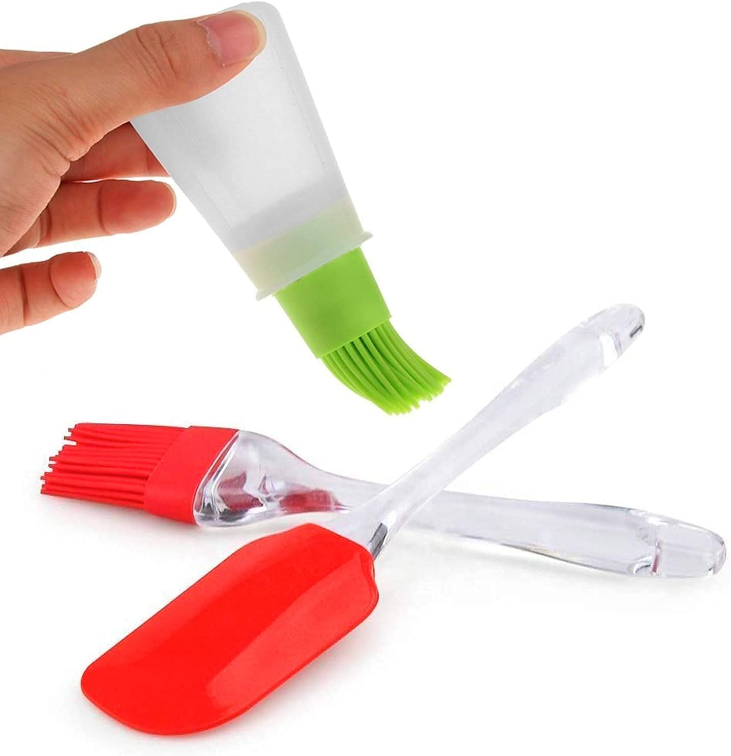 3 Piece -Combo Silicon Heat Resistant Oil Brush with Spatula and Silicone Cooking Oil Bottle Basting Brush Set -Multi Color (Set of 1)