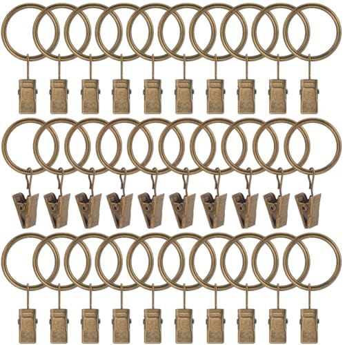 SOFPLATE 40Pcs Bronze Drapery Rod Rings Metal Curtain Ring Clips Small 1.18 Inch Iron Round Circle Sliding Hook Fits up to 1 Inch Rod Hanger Accessories for Sliding Window Pinch Pleated Drape Curtain