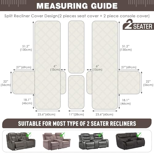 Image of TAOCOCO Polyester Loveseat Recliner Cover with Center Console, Waterproof Pet Protector for Dual Reclining Furniture, Split Design with Straps, 2 Seater, Taupe