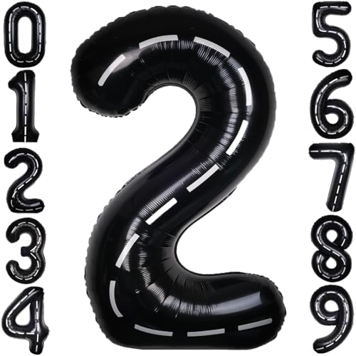 Image of Race Car 40 Inch Black 2 Big Large Helium Balloon Number 0-9 | Track Giant Digital 2nd Foil Mylar Balloons for Men Birthday Car Theme Party Anniversary Graduation Decorations