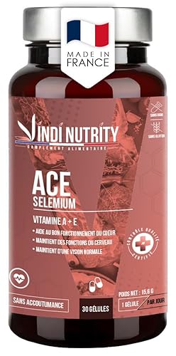 ACE Sélénium, Vitamines A, C, E, Complément Alimentaire, 30 Gélules, VINDI NUTRITY, Fabriqué en France