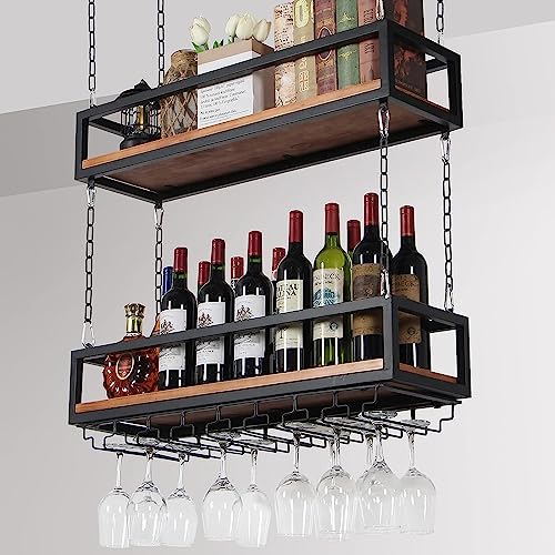 Casier à vin suspendu avec support de rangement réglable pour bouteille - 4