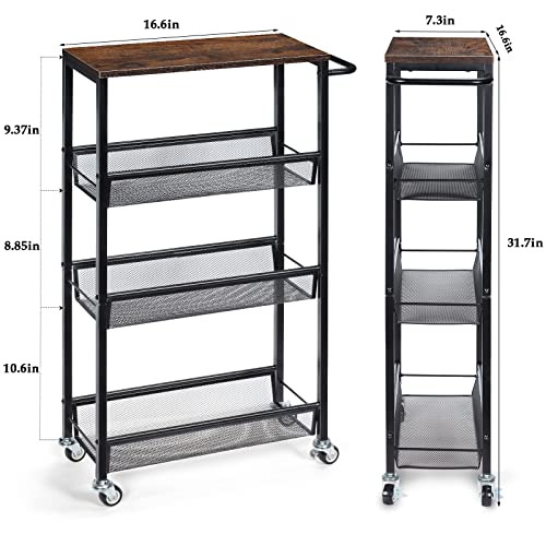 Nandae 4-Tier Storage Trolley Cart, Slim Storage Trolley, Narrow Storage Unit, Rolling Cart Storage Organizer on Wheels, Mesh Basket Shelf with Handles for Office Bathroom Kitchen Laundry Room - Image 2