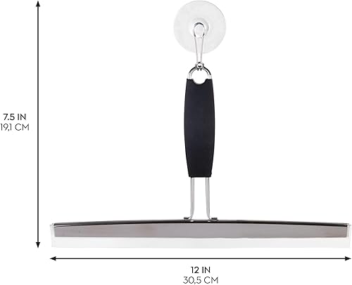 Miniatura 8 de InterDesign Noir - Escobilla de ducha para baño, ventana y espejo con gancho de almacenamiento de succión, 12 pulgadas, negro/acero inoxidable