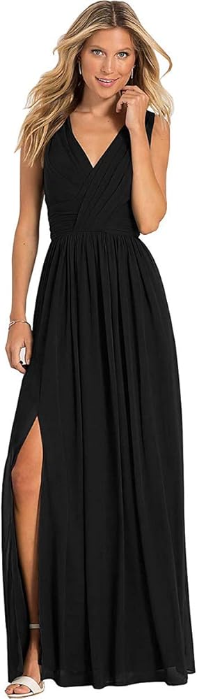 Amazon.com: YRAEUN V-Neck Bridesmaid Dresses with Slit Black Chiffon A line  Summer Wedding Guest Dresses for Woems YRB002 : Clothing, Shoes & Jewelry