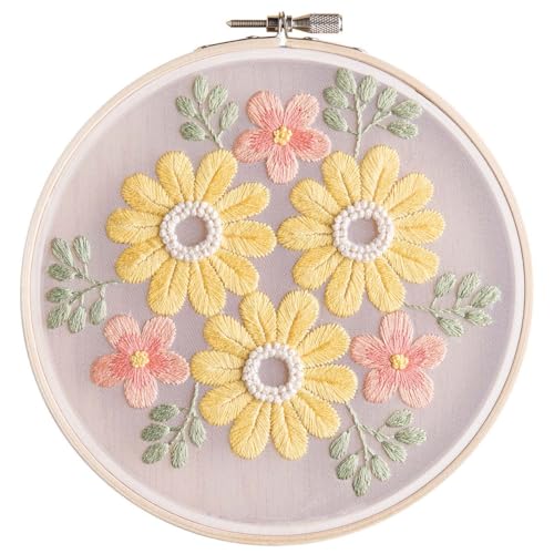 Image of LEISURE ARTS Embroidery Kits for Adults, Spring Blooms, 6 inch - Perfect Embroidery Kit for Beginners, Easy-to-Follow Instructions Make It Fun All Skill Levels!