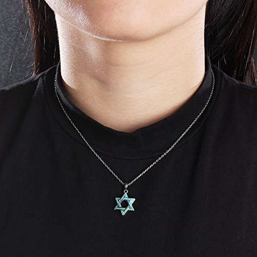 Lam Sence Sterling Silver Lovely Jewish Star Of David And Blue Opal Pendant Necklace Gift For Mom #TOP1