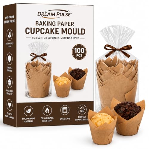 Image of Baking Paper Cupcake Mould - Unbleached Greaseproof Cupcake Paper Cups for Kitchen, Bakery, Cakes, Parties - Ideal for Baking and Serving Delights (100 Packs)