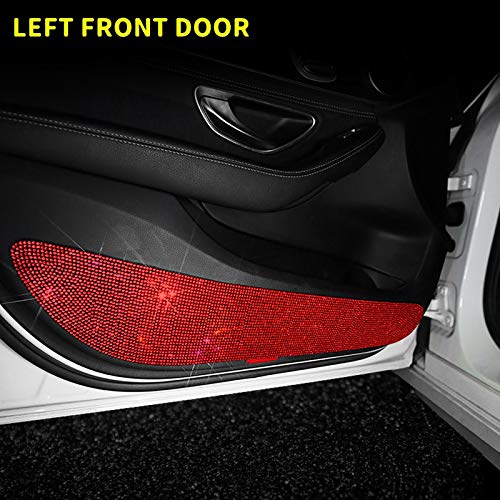 Image of Eing Bling Car Anti-Kick Pad Crystal Door Protective Pad Universal Anti-Collision Stickers, 4 Pack /Set (2 for Front, 2 for Back Seat), Red