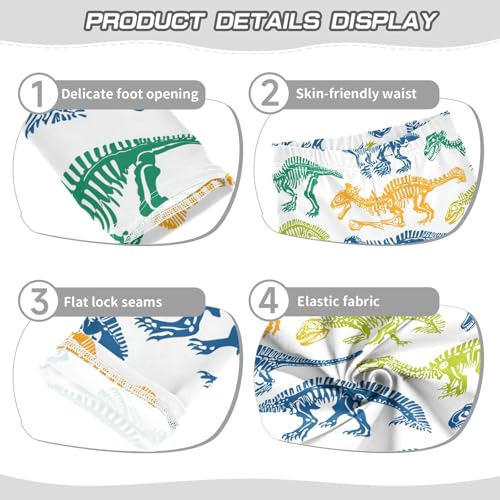 Wusikd Dinosaurs Skeletons Girls' Leggings Toddler Doodles Blue Green Orange Yellow Kids Yoga Pants Dance Active Tights 4T3