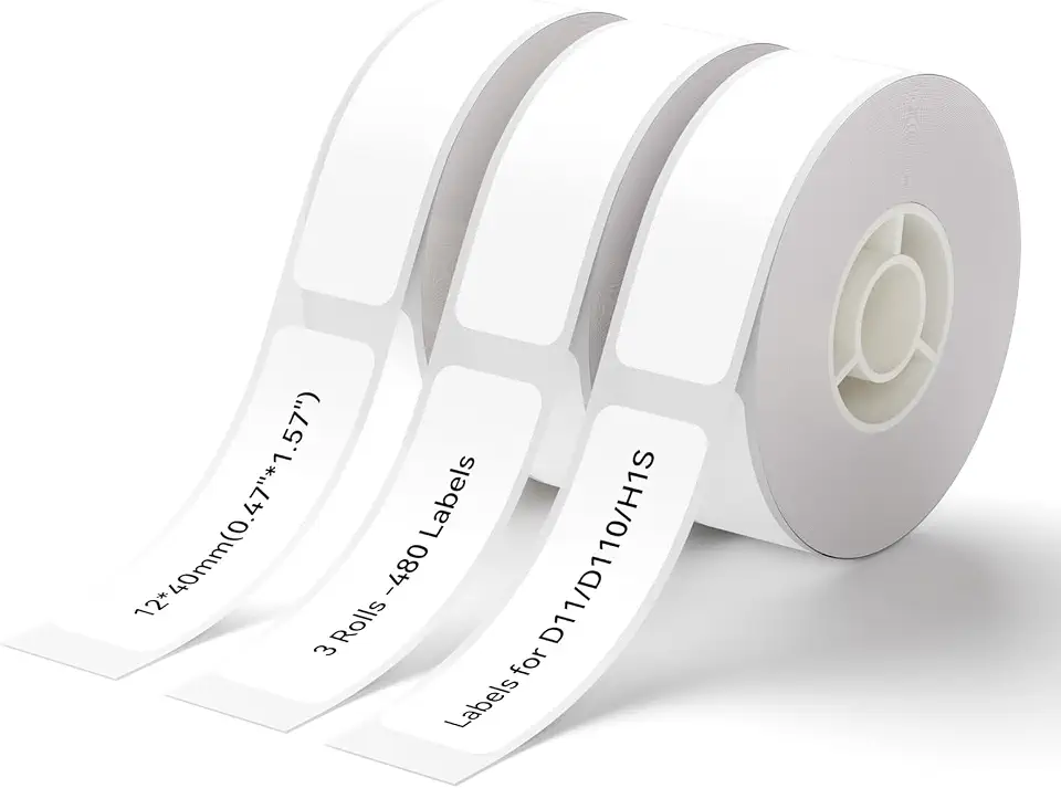 Niimbot Label Tape, Thermal Paper Self-Adhesive Label Tape,Compatible with D11/D110/D101/H1S Label Maker,Tape Replacement 12 x 40 mm (0.47 x 1.57 Inch) 160 Tapes/Roll, 3-Roll (White)