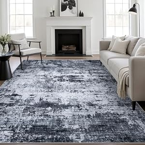 5×7 Area Rug Living Room Rug: Washable Modern Abstract Soft Thin Rug Indoor Floor No Slip Stain Resistant Carpet for Bedroom Dining Room Farmhouse Nursery Home Office – Black