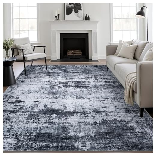5x7 Area Rug Living Room Rug: Washable Modern Abstract Soft Thin Rug Indoor Floor No Slip Stain Resistant Carpet for Bedroom Dining Room Farmhouse Nursery Home Office - Black