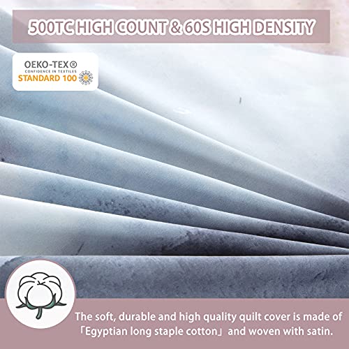 Mildly 100% Egyptian Cotton Duvet Cover Queen, Gray Pink Marble Pattern Comforter Cover Set 500Tc Watercolor Abstract Reversible Soft & Breathable Unique Design Neutral Bedding Set (No Comforter) #TOP2