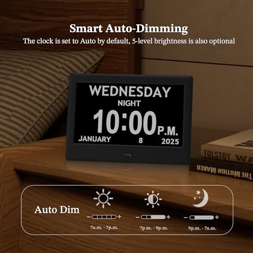 Image of 2025 NEW, Digital Clocks, 7'' Dementia Clock with Date and Time for Elderly, Auto-Dimming, 12 Reminders & 6 Alarms, Button & Remote Control, Auto DST, Digital Calendar for Seniors Large Display
